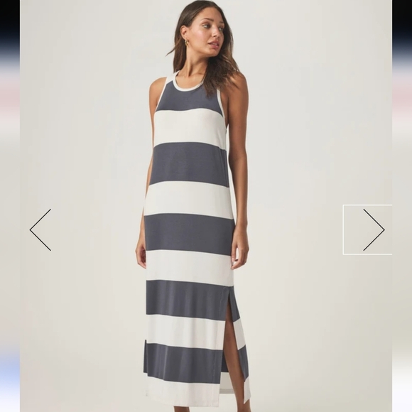 Splendid Jenna Striped Midi Tank Dress Blue/White Side Slit Size M Racerback - Picture 1 of 6